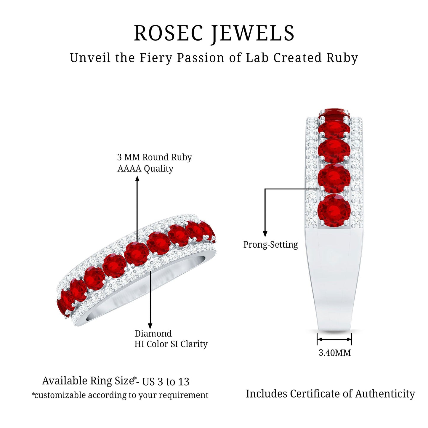 1.75 CT Created Ruby Anniversary Ring with Diamond Accent