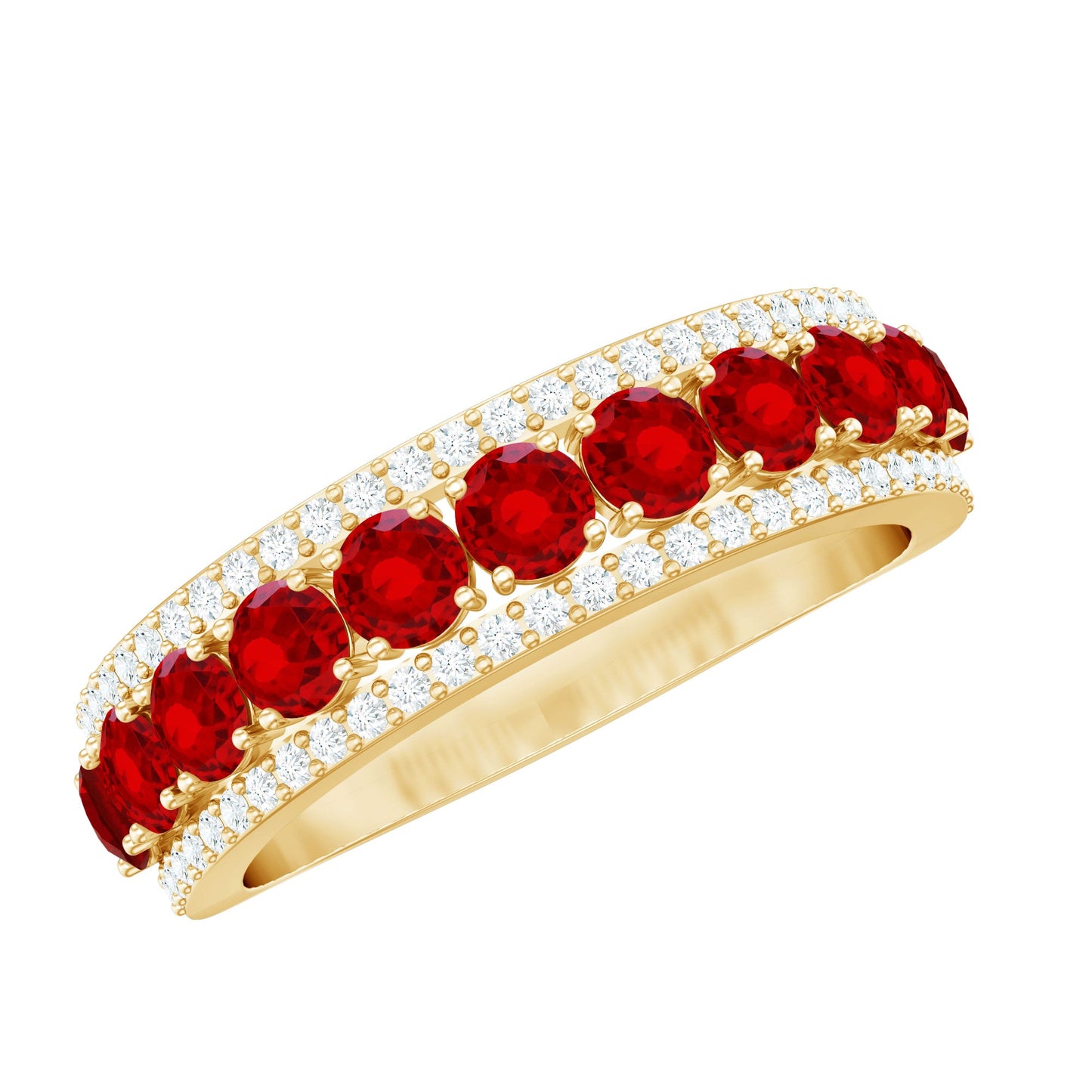 1.75 CT Created Ruby Anniversary Ring with Diamond Accent