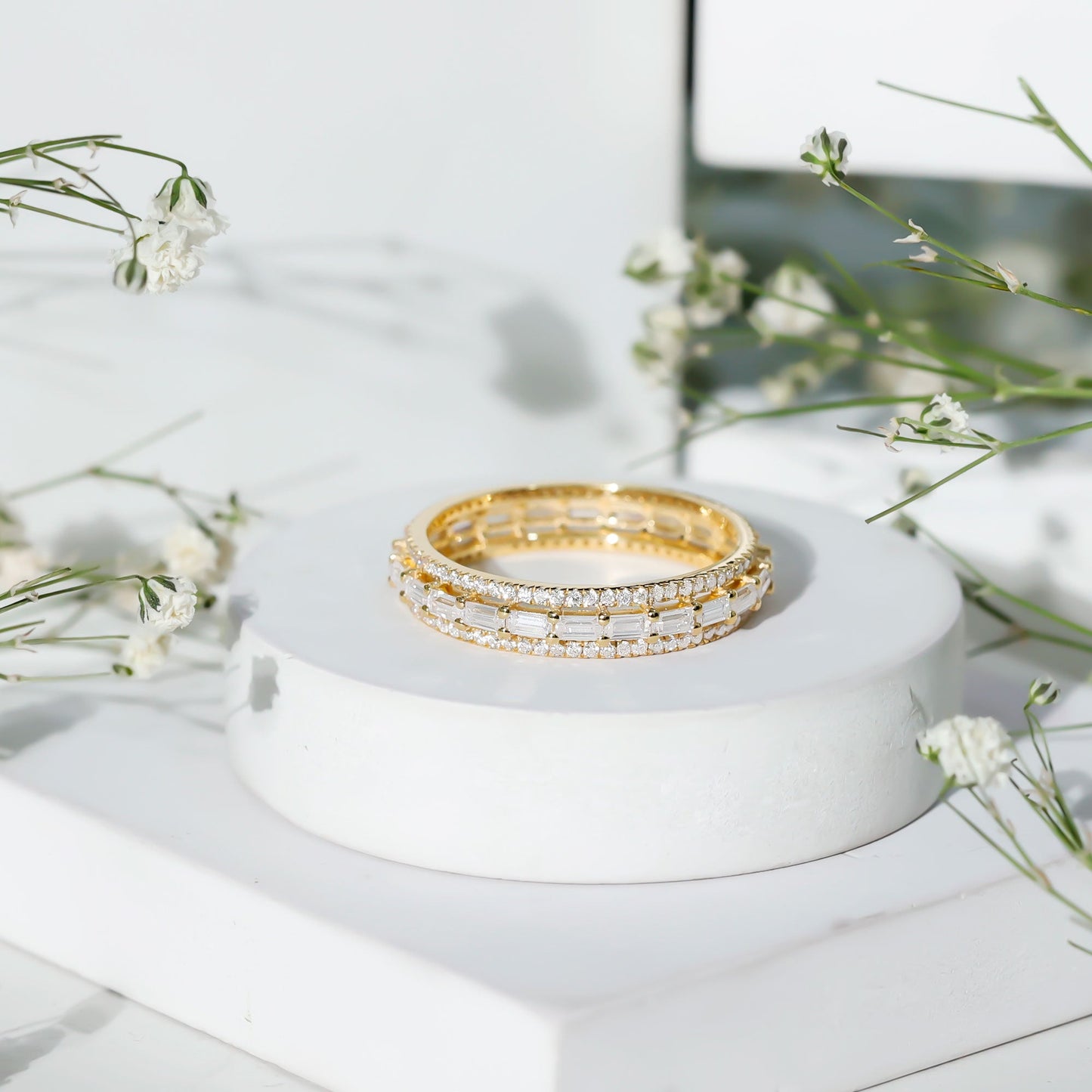 Certified Moissanite 3 Row Eternity Band For Women