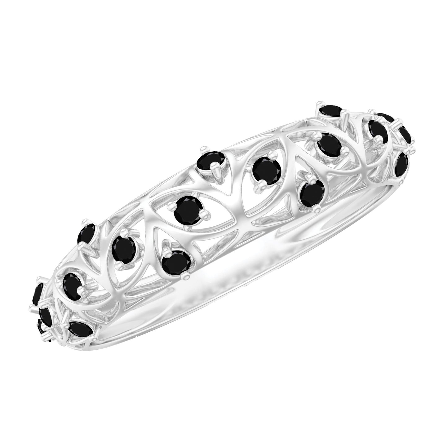 Round Cut Certified Black Onyx Filigree Wedding Band