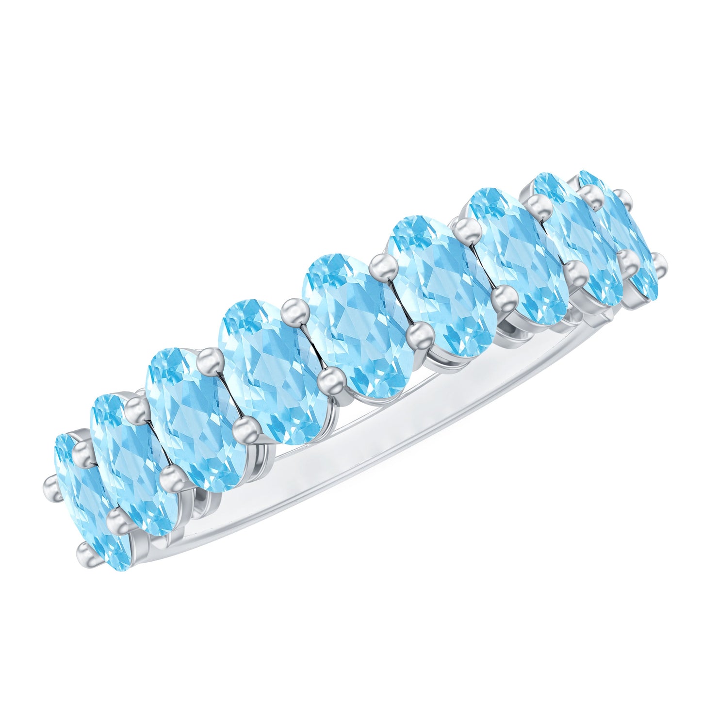 Genuine Oval Cut Aquamarine Half Eternity Ring for Women