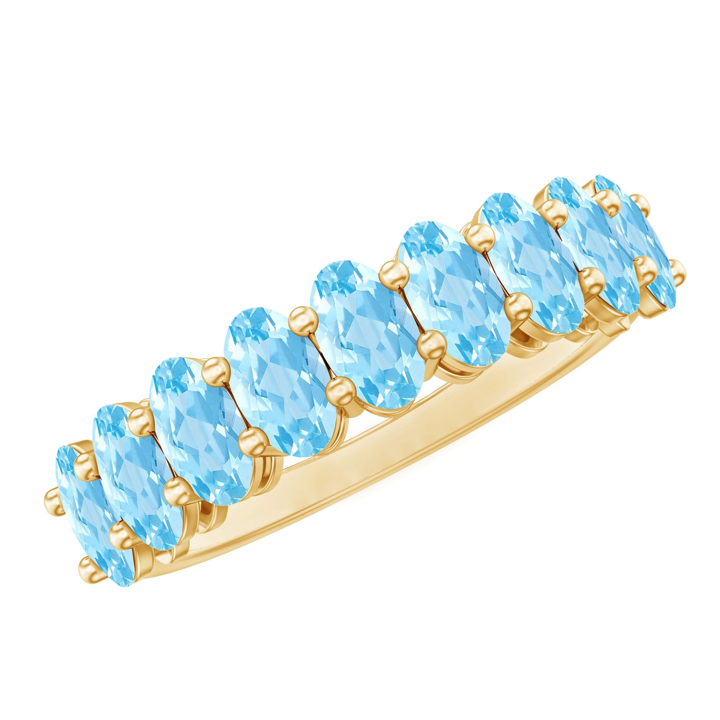 Genuine Oval Cut Aquamarine Half Eternity Ring for Women