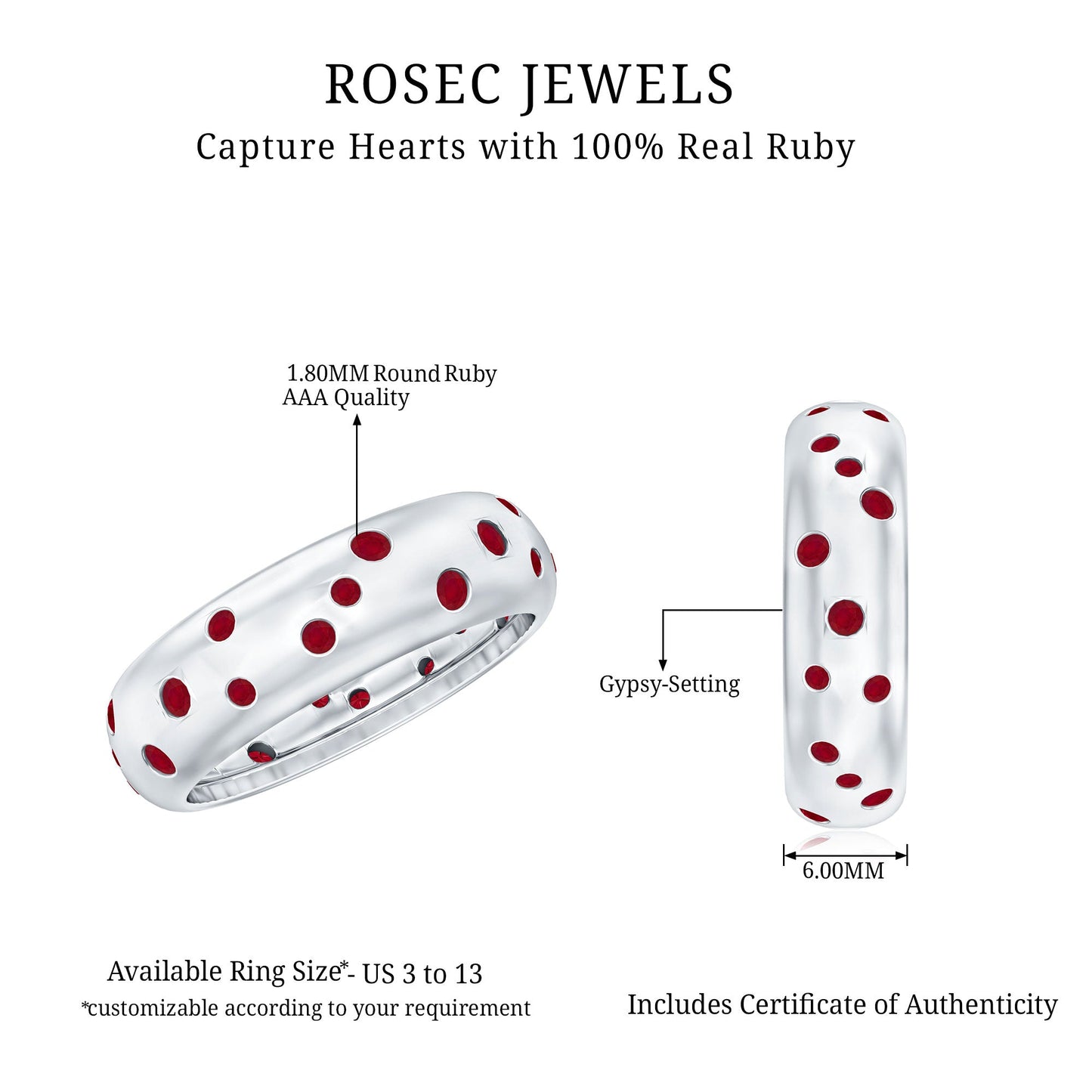 Natural Ruby Wide Band Ring for Women
