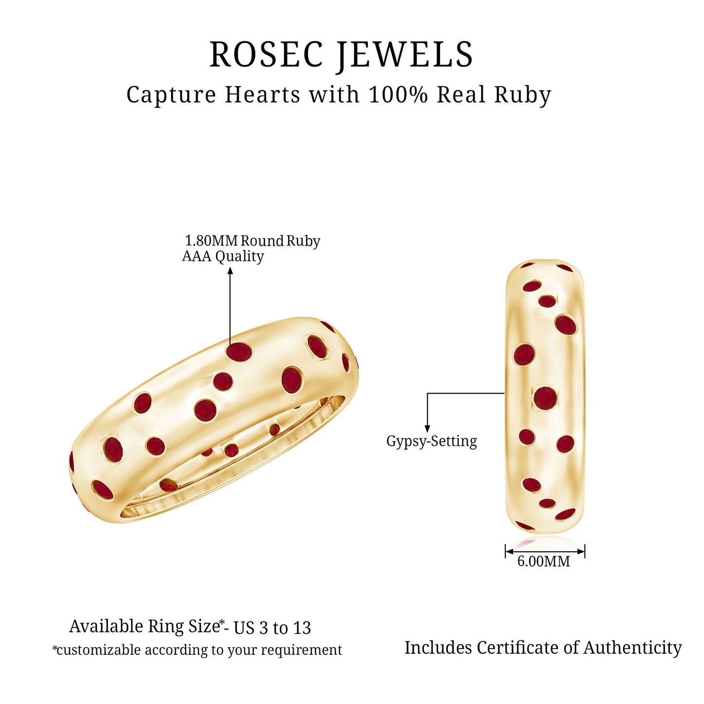 Natural Ruby Wide Band Ring for Women