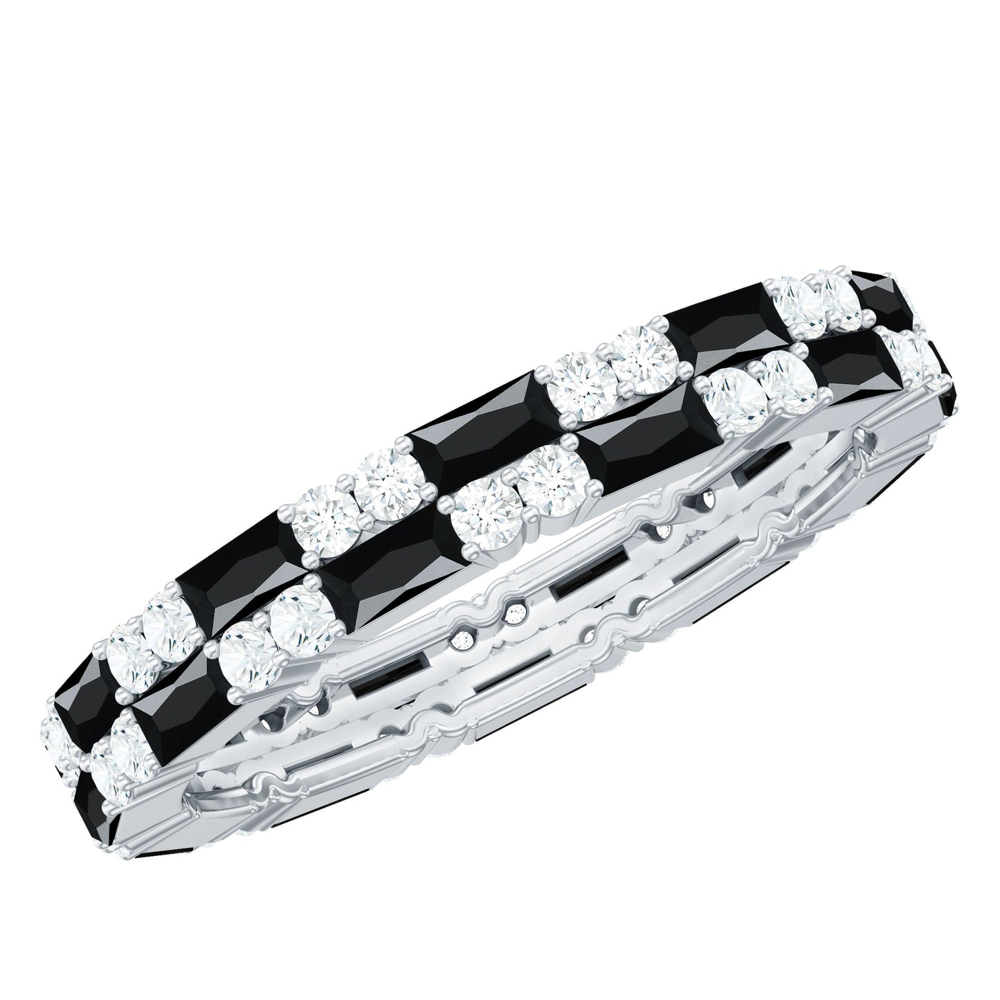 Certified Lab Grown Black and White Diamond 2 Row Eternity Band Ring