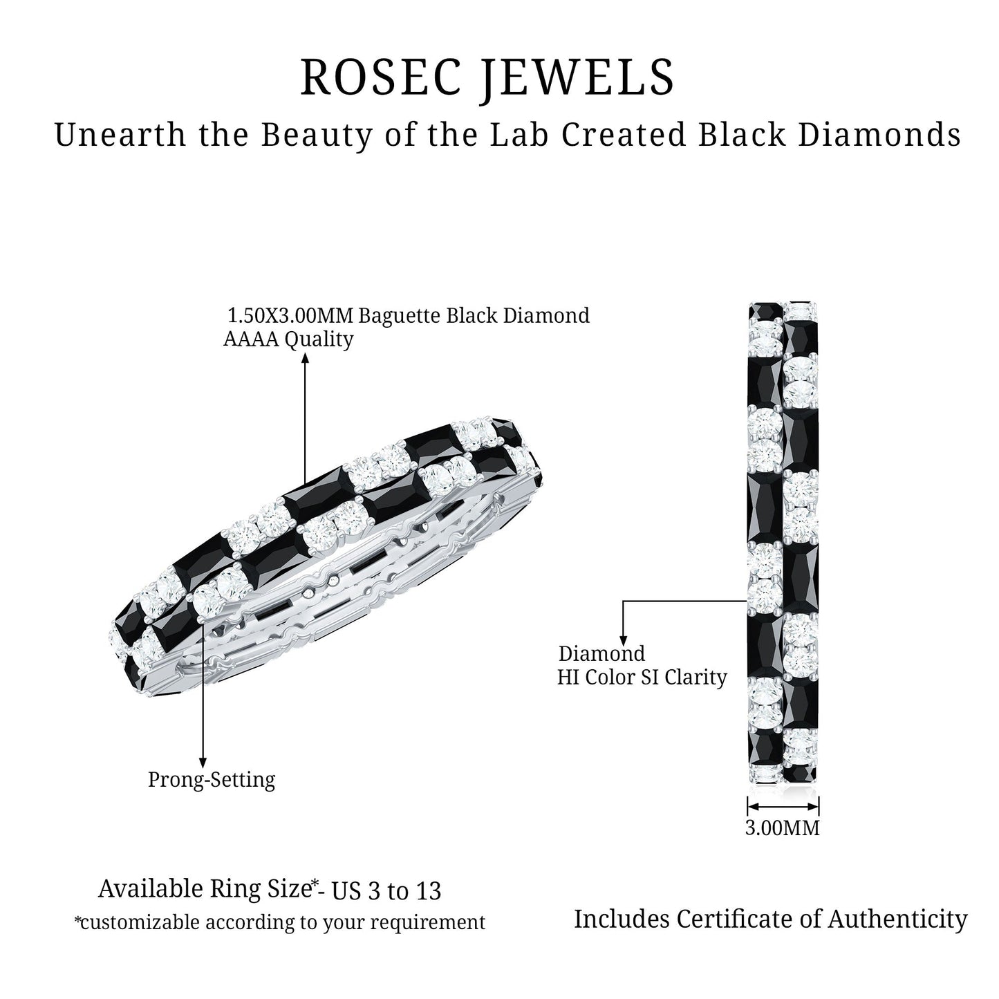 Certified Lab Grown Black and White Diamond 2 Row Eternity Band Ring