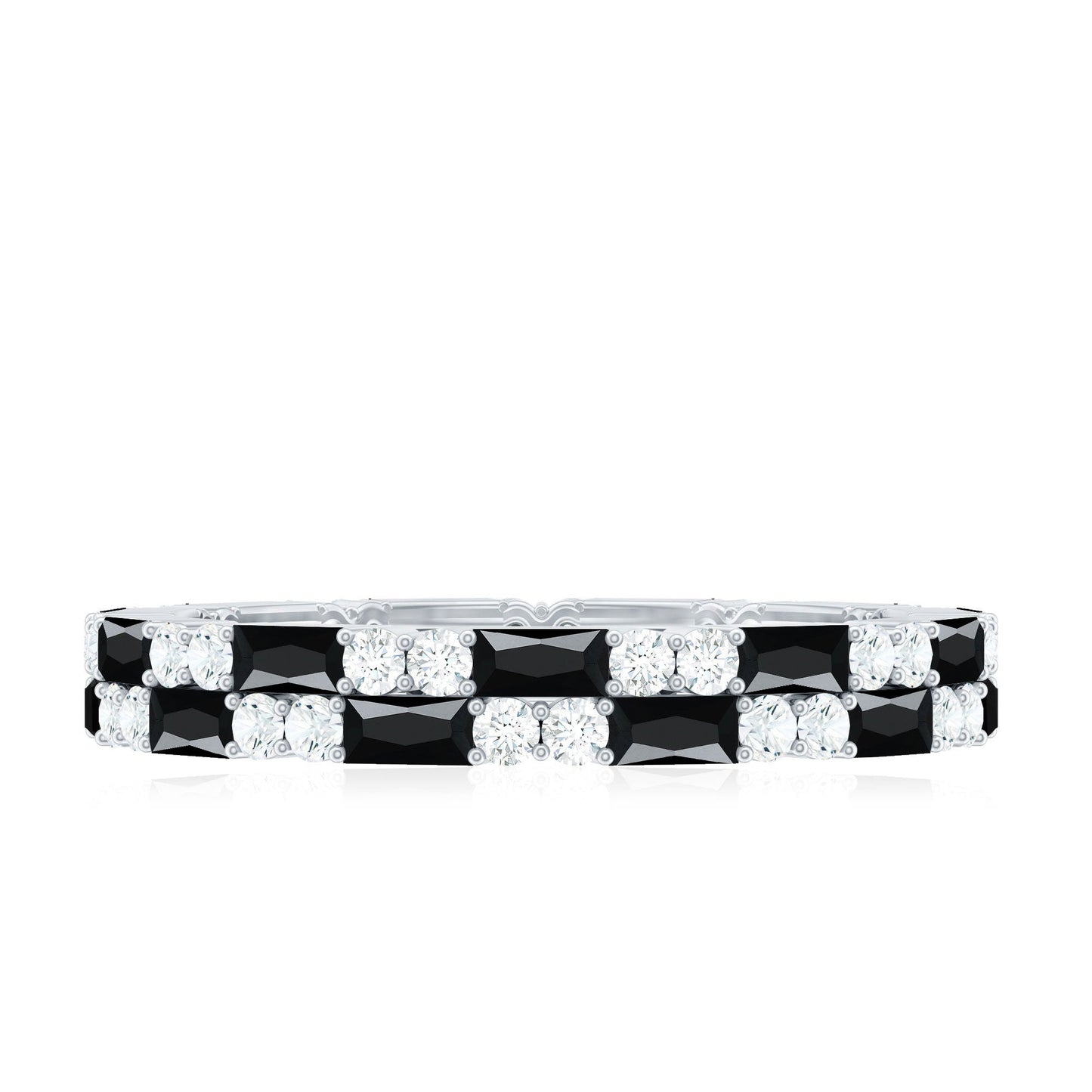 Certified Lab Grown Black and White Diamond 2 Row Eternity Band Ring