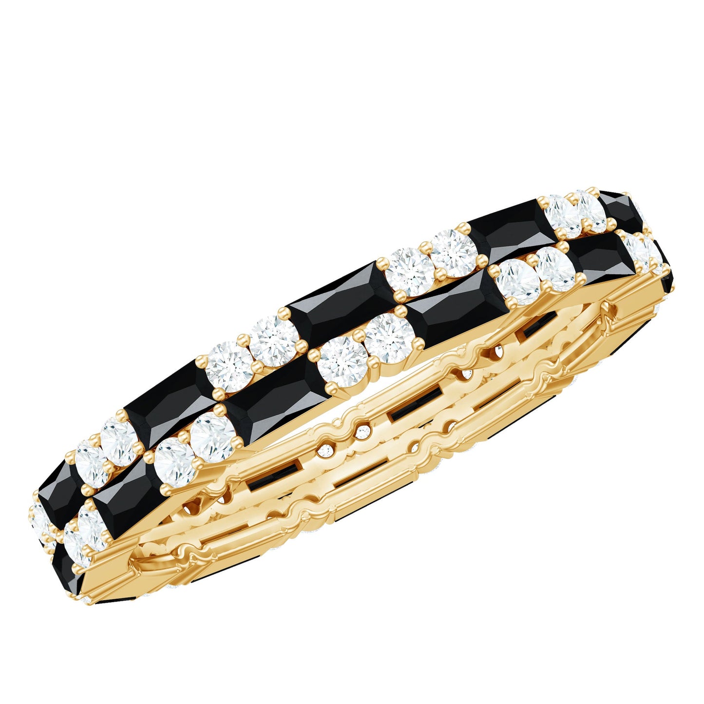 Certified Lab Grown Black and White Diamond 2 Row Eternity Band Ring