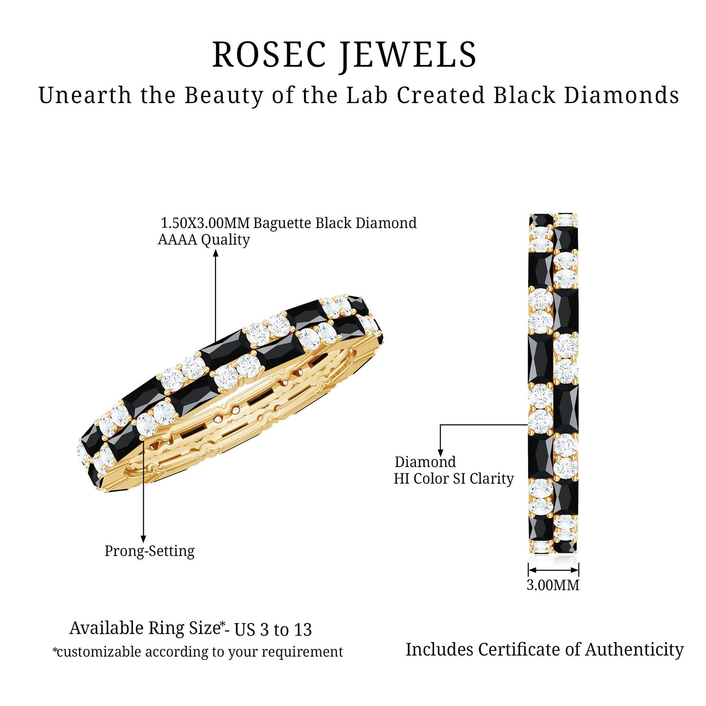 Certified Lab Grown Black and White Diamond 2 Row Eternity Band Ring
