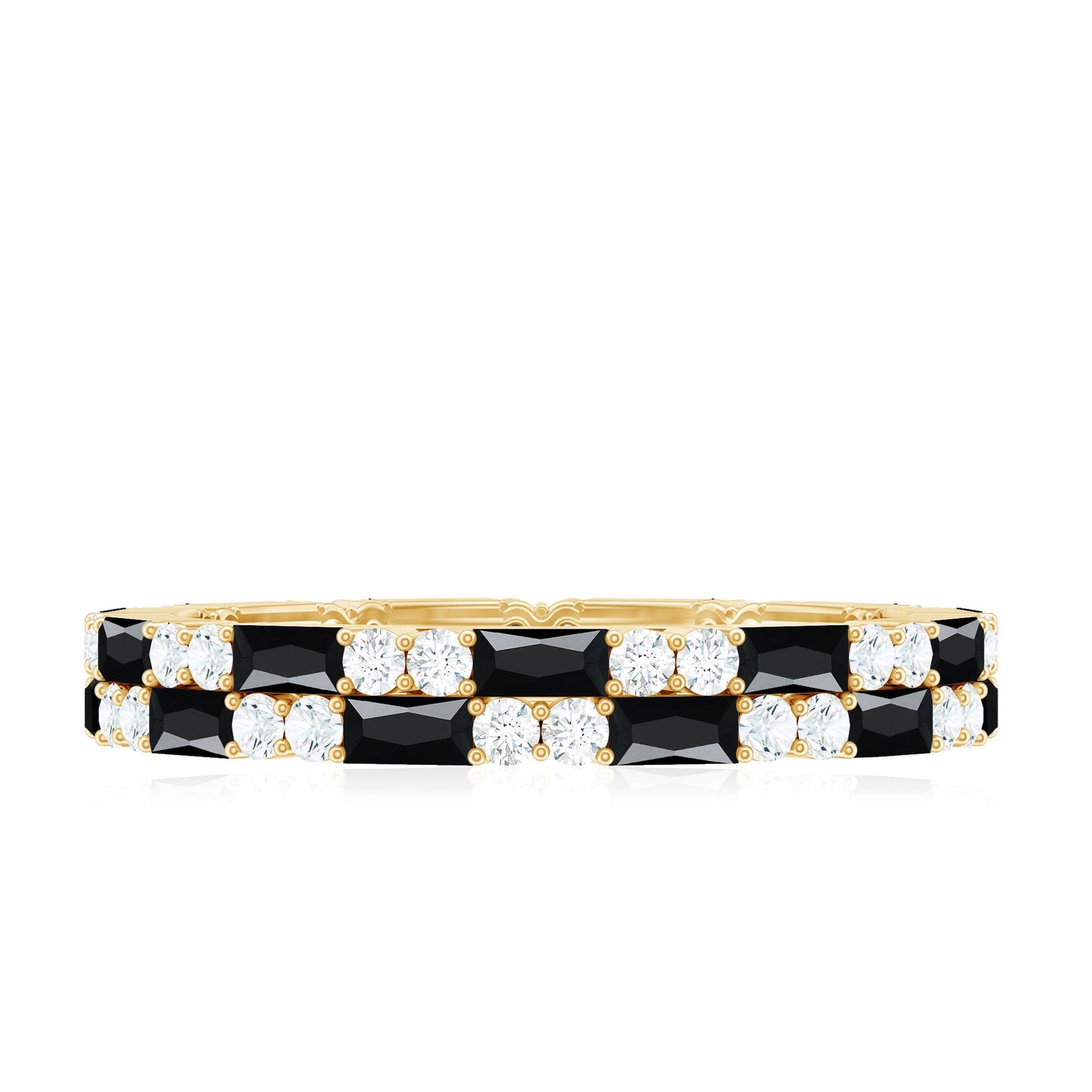 Certified Lab Grown Black and White Diamond 2 Row Eternity Band Ring
