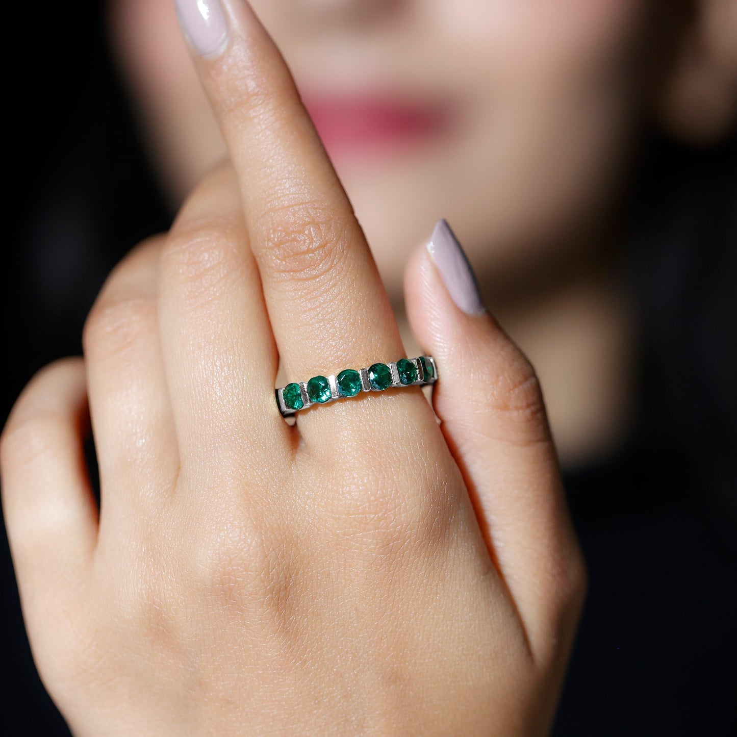 Bar Set Lab Grown Emerald Eternity Ring for Women
