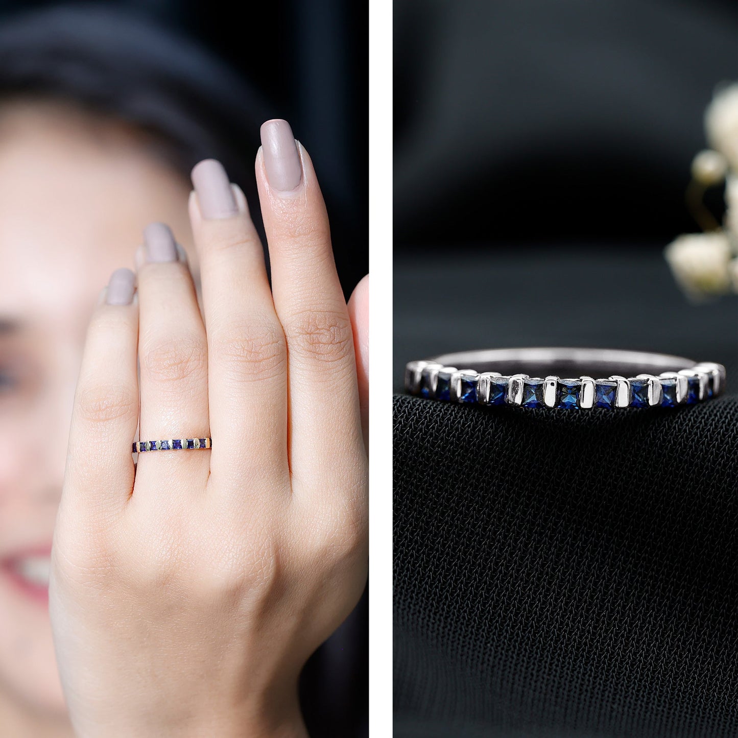Princess Cut Blue Sapphire Eternity Ring For Women