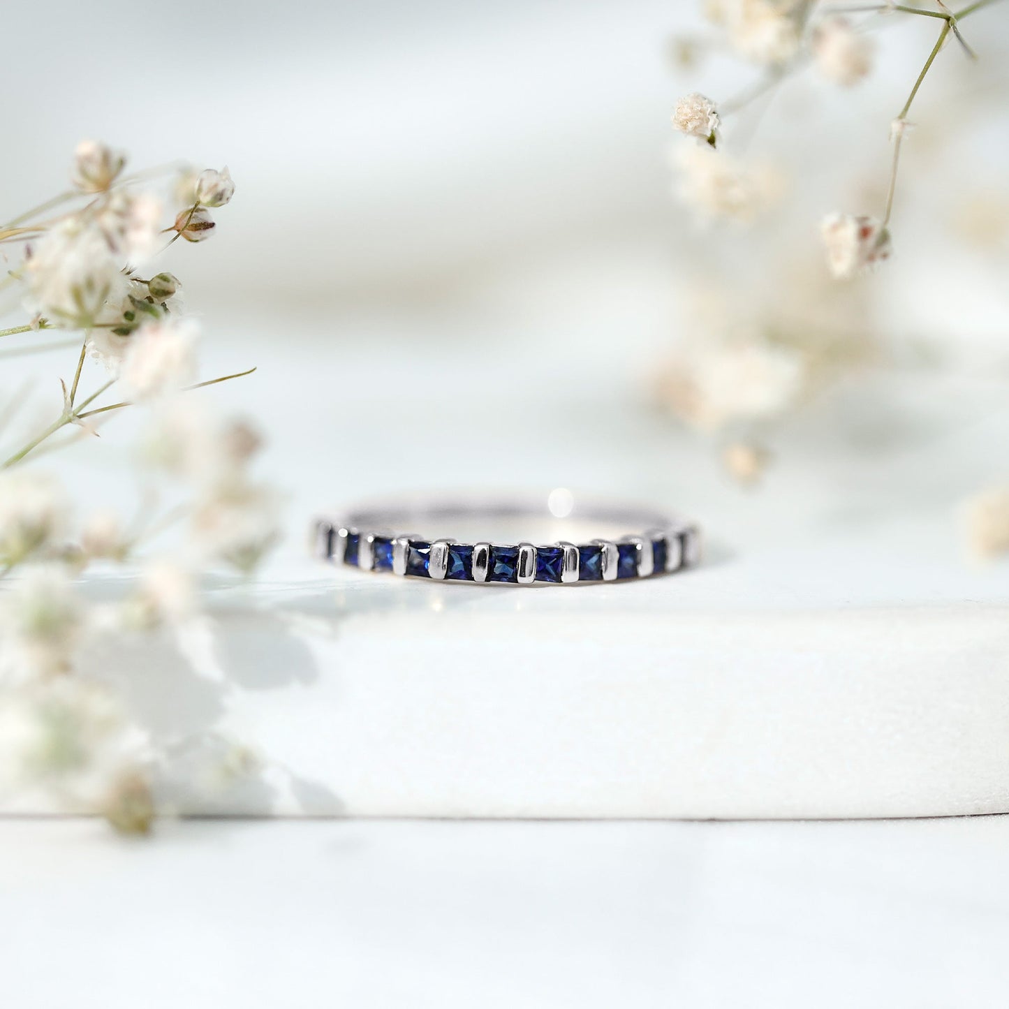 Princess Cut Blue Sapphire Eternity Ring For Women