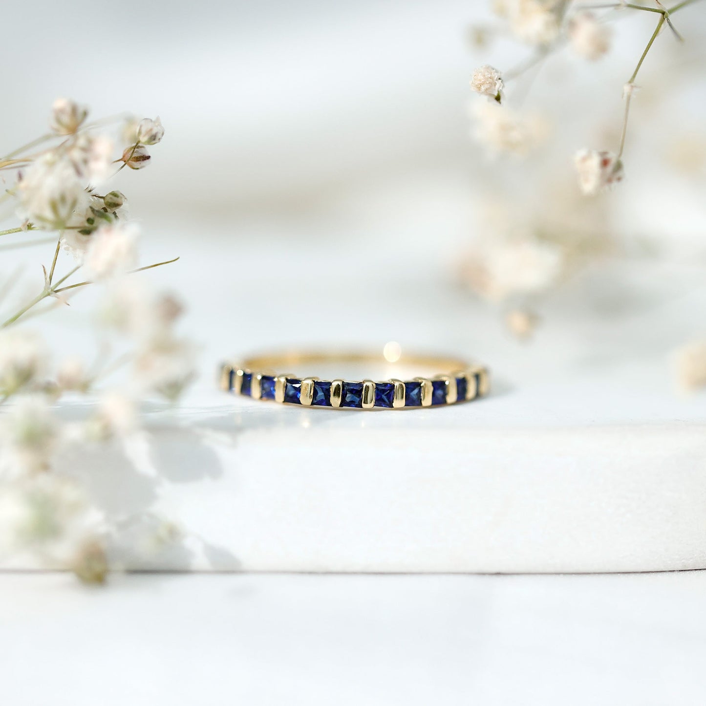 Princess Cut Blue Sapphire Eternity Ring For Women