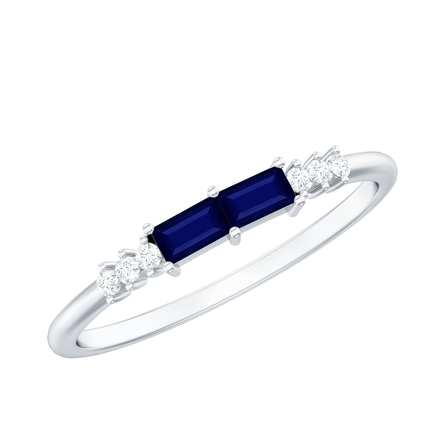 0.25 CT Baguette Shape Blue Sapphire Stackable Ring with Diamond