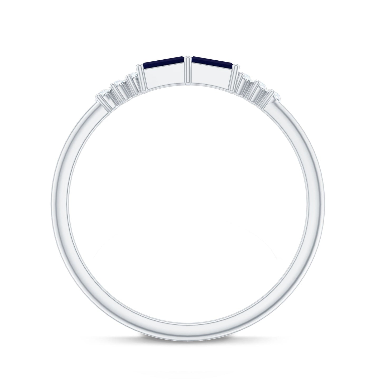 0.25 CT Baguette Shape Blue Sapphire Stackable Ring with Diamond