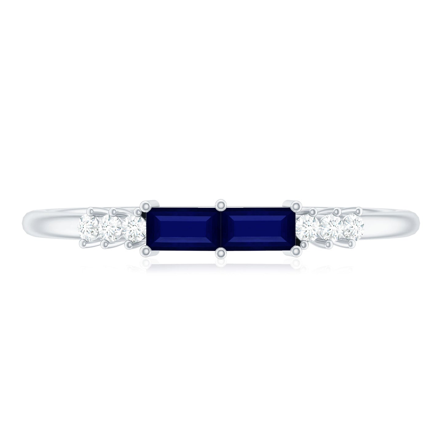 0.25 CT Baguette Shape Blue Sapphire Stackable Ring with Diamond