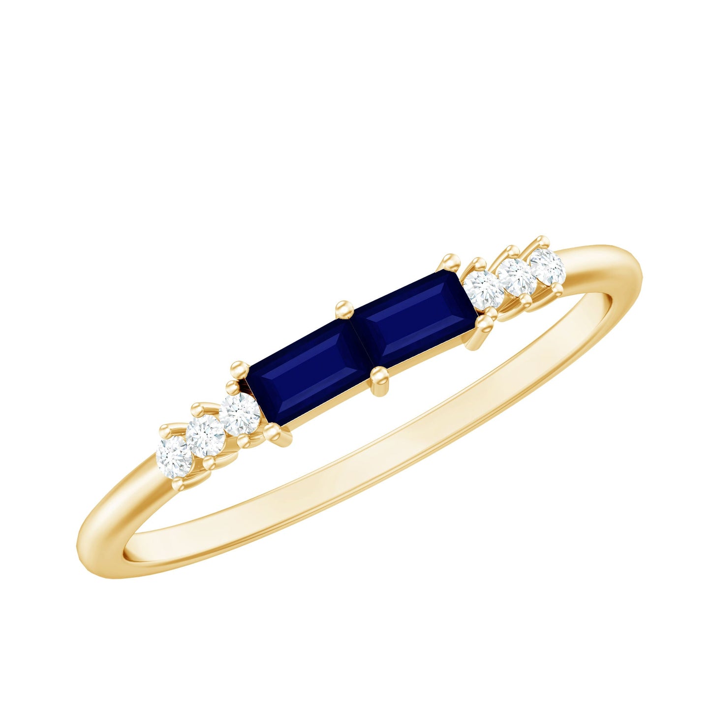 0.25 CT Baguette Shape Blue Sapphire Stackable Ring with Diamond