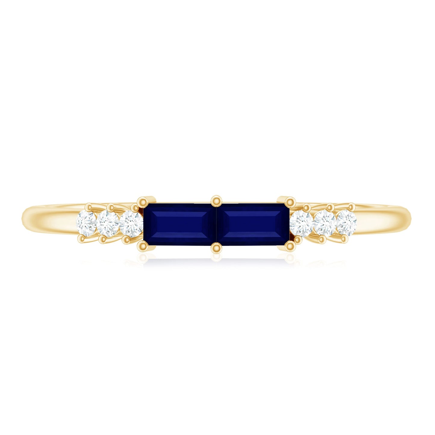 0.25 CT Baguette Shape Blue Sapphire Stackable Ring with Diamond