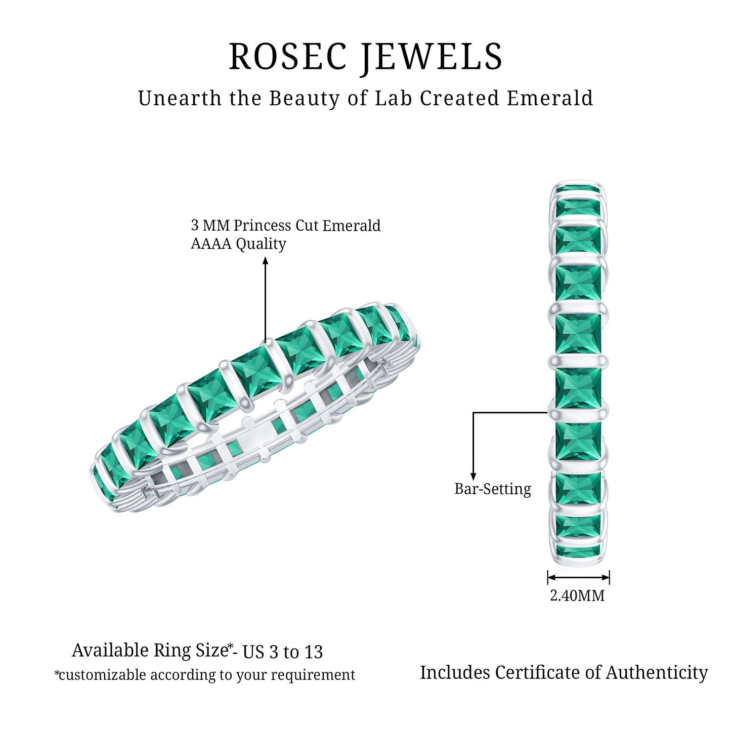 Simple Lab Created Emerald Eternity Wedding Band Ring