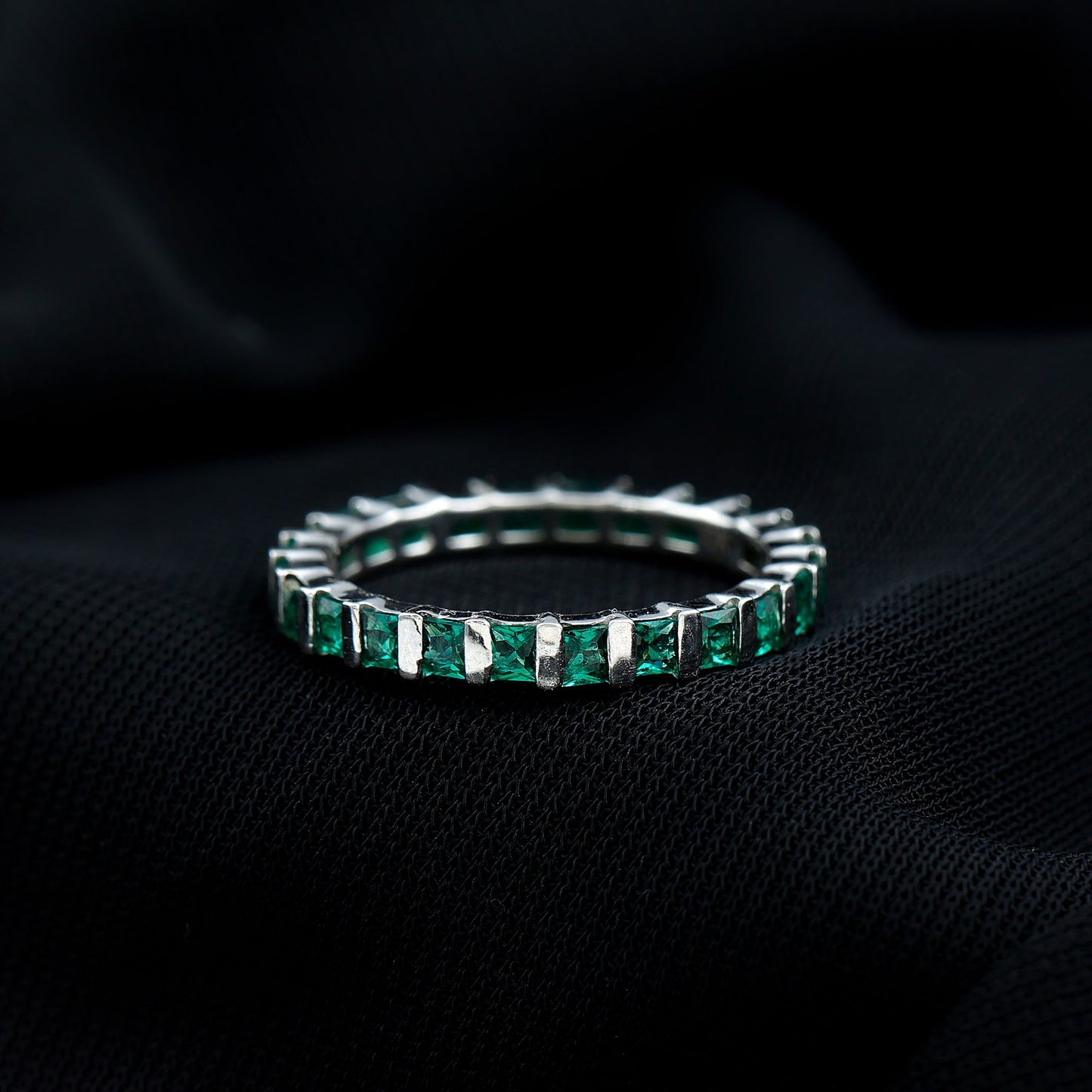 Simple Lab Created Emerald Eternity Wedding Band Ring