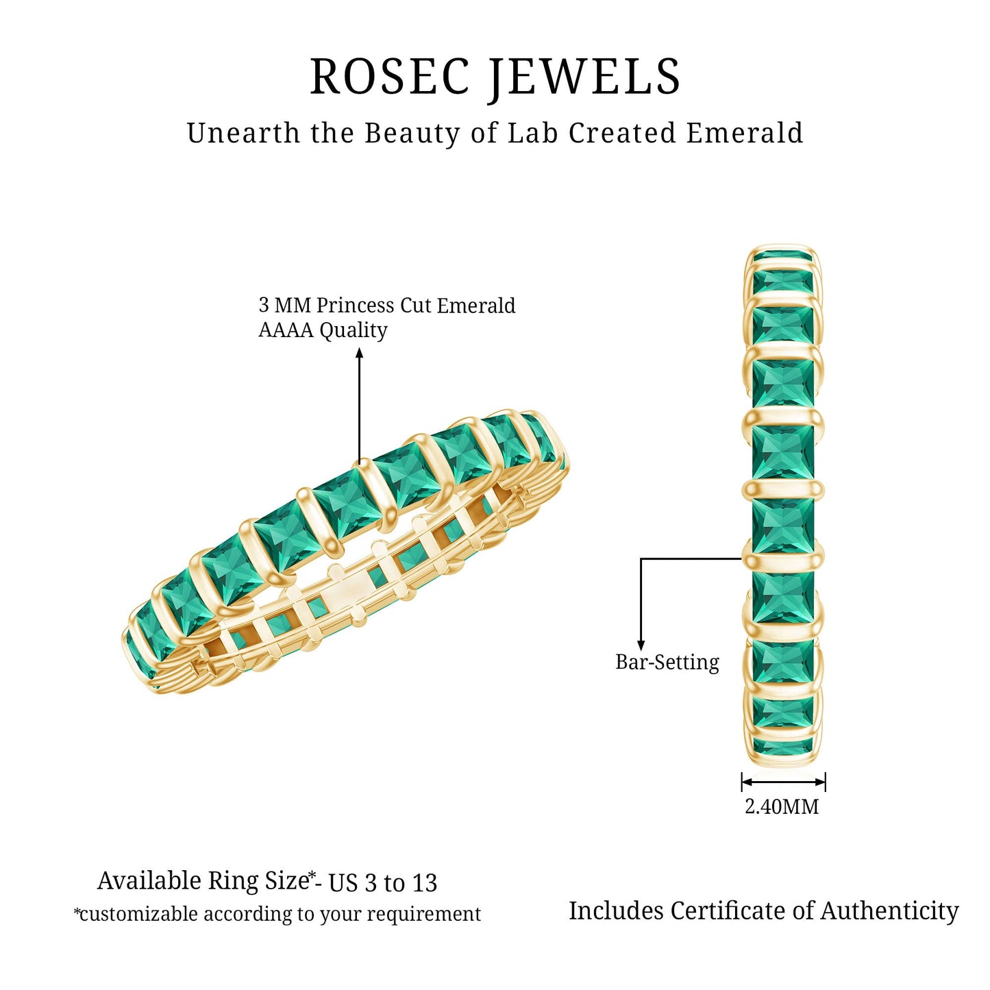 Simple Lab Created Emerald Eternity Wedding Band Ring