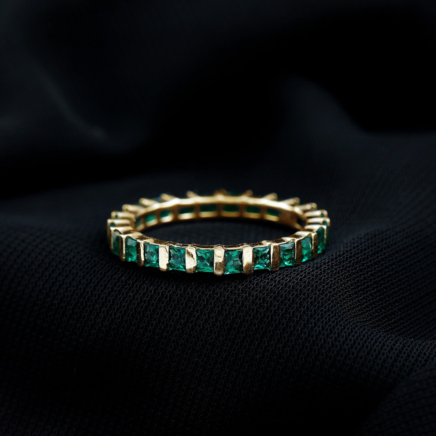 Simple Lab Created Emerald Eternity Wedding Band Ring