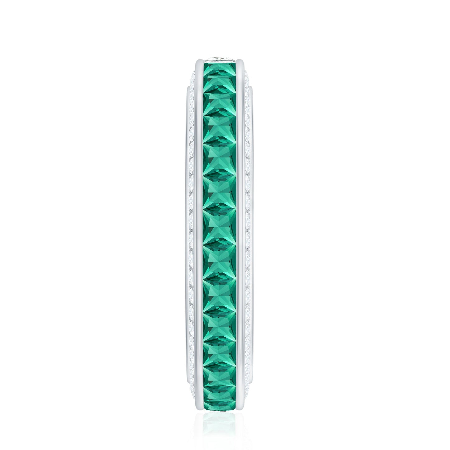 Certified Princess Cut Lab Grown Emerald Eternity Wedding Band in Channel Setting