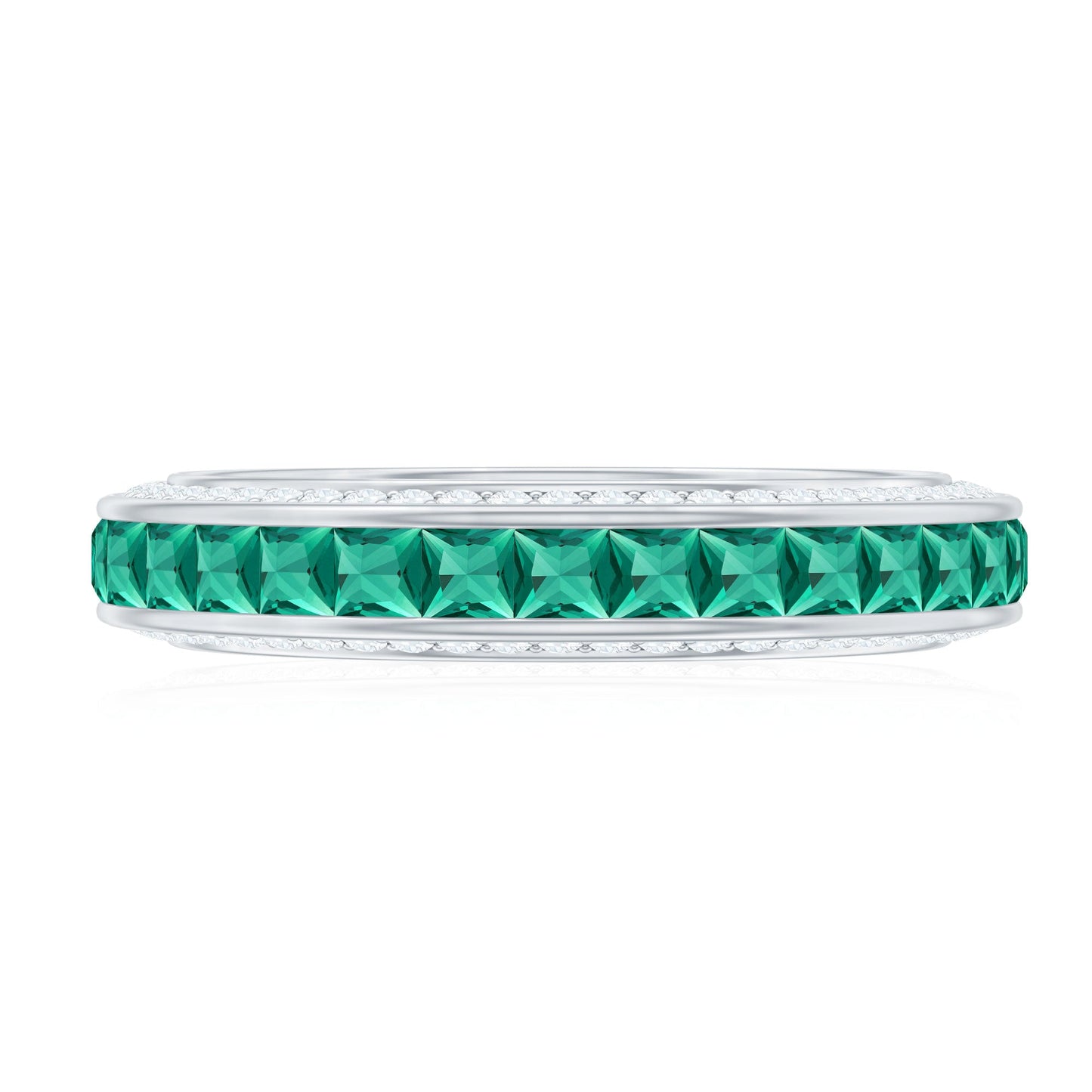 Certified Princess Cut Lab Grown Emerald Eternity Wedding Band in Channel Setting