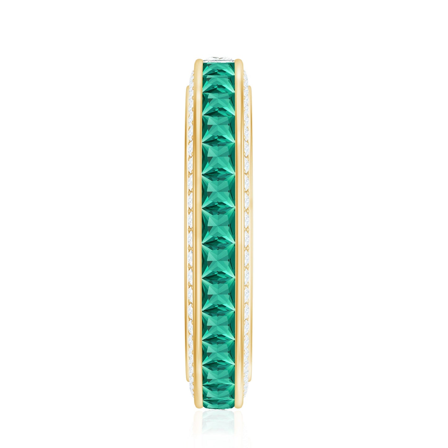 Certified Princess Cut Lab Grown Emerald Eternity Wedding Band in Channel Setting