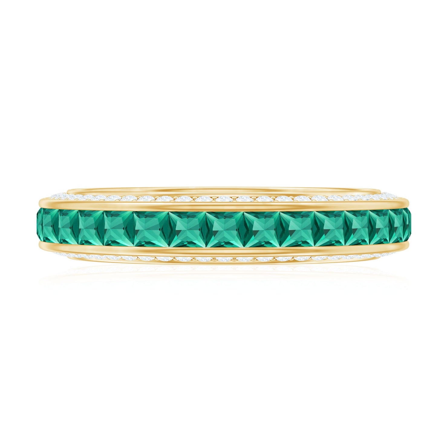 Certified Princess Cut Lab Grown Emerald Eternity Wedding Band in Channel Setting