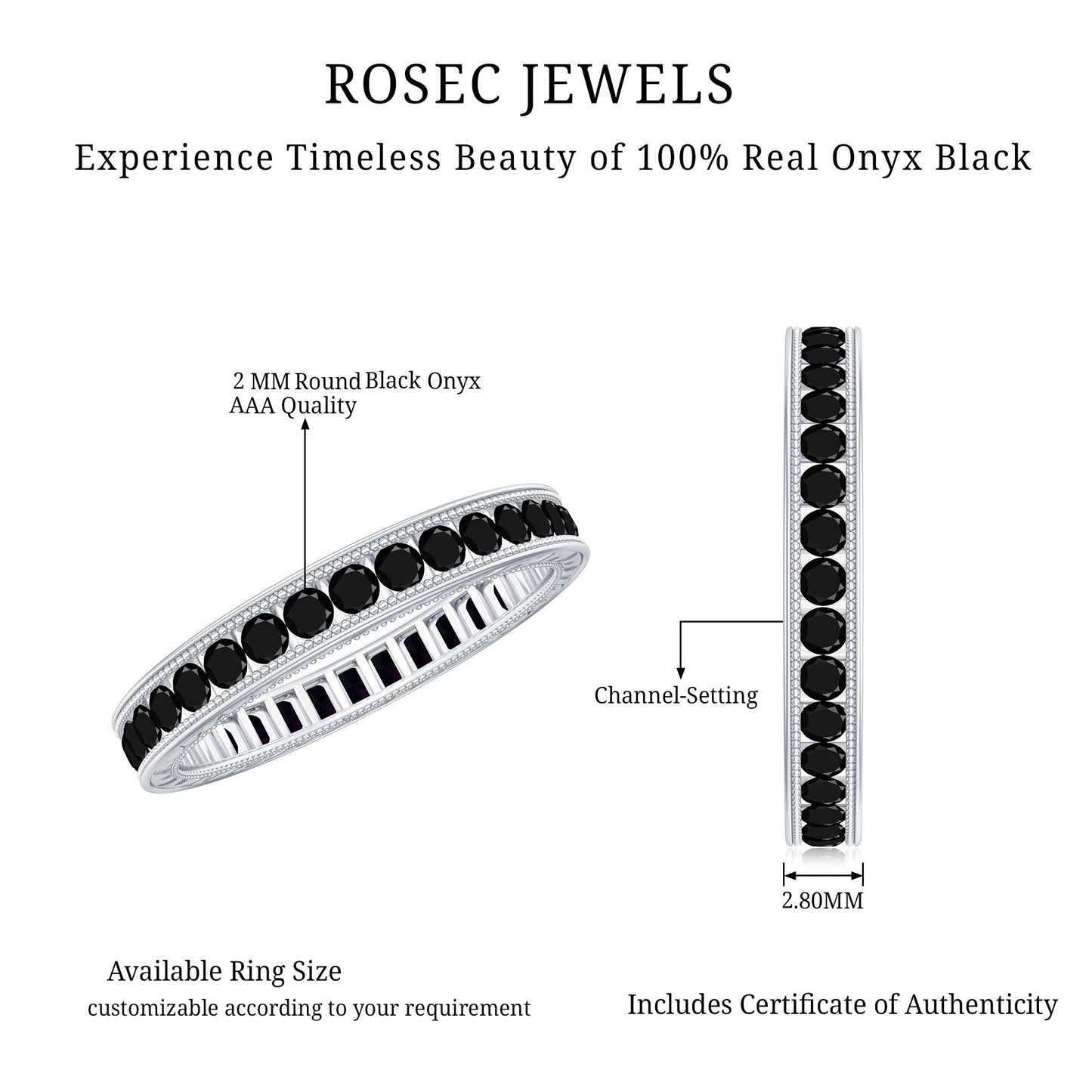 Black Onyx Wedding Band with Milgrain Detailing