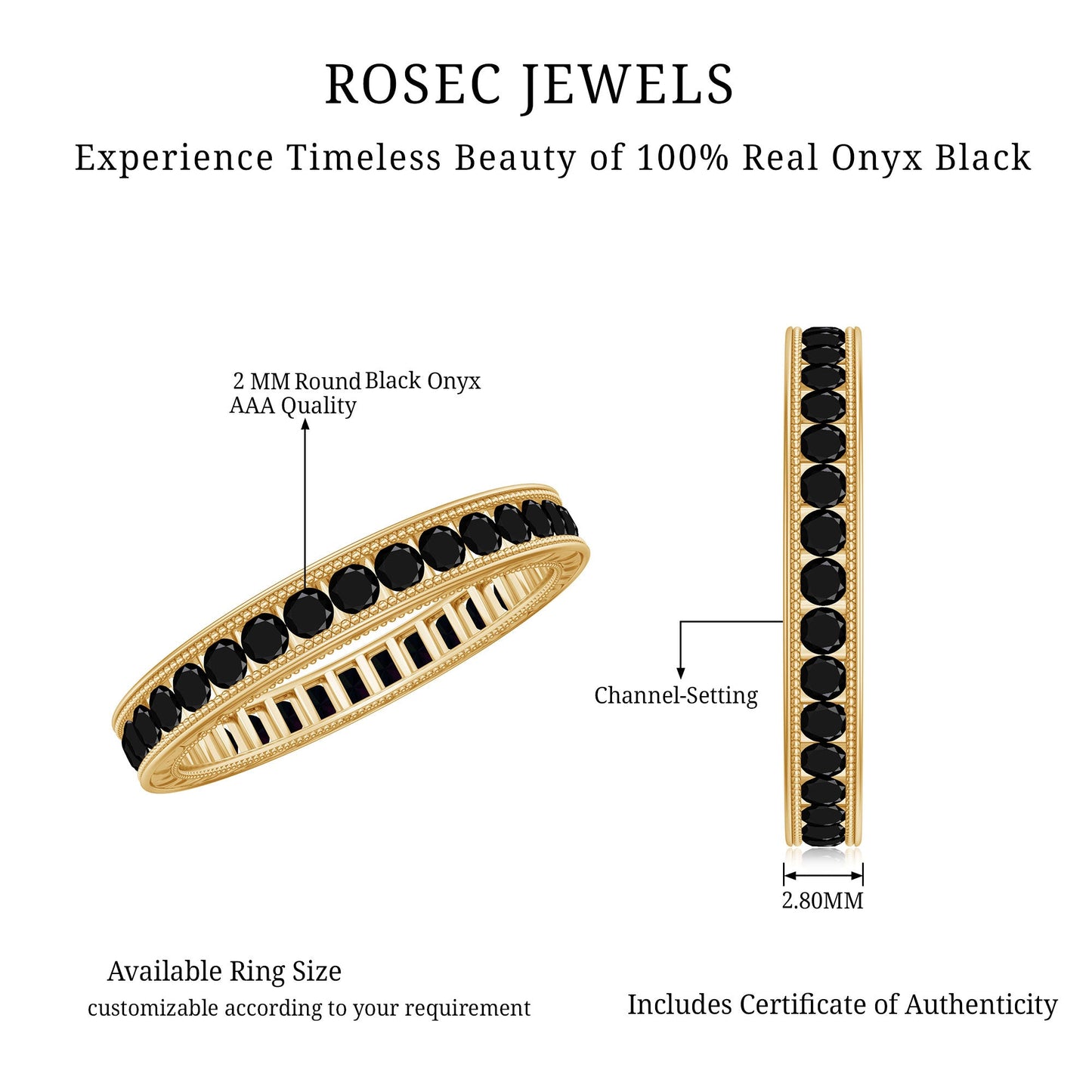 Black Onyx Wedding Band with Milgrain Detailing