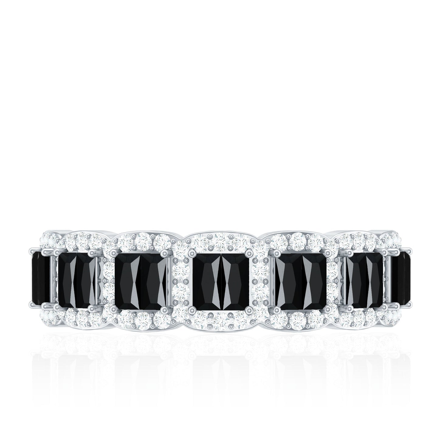 Created Black Diamond and Moissanite Half Eternity Band Ring