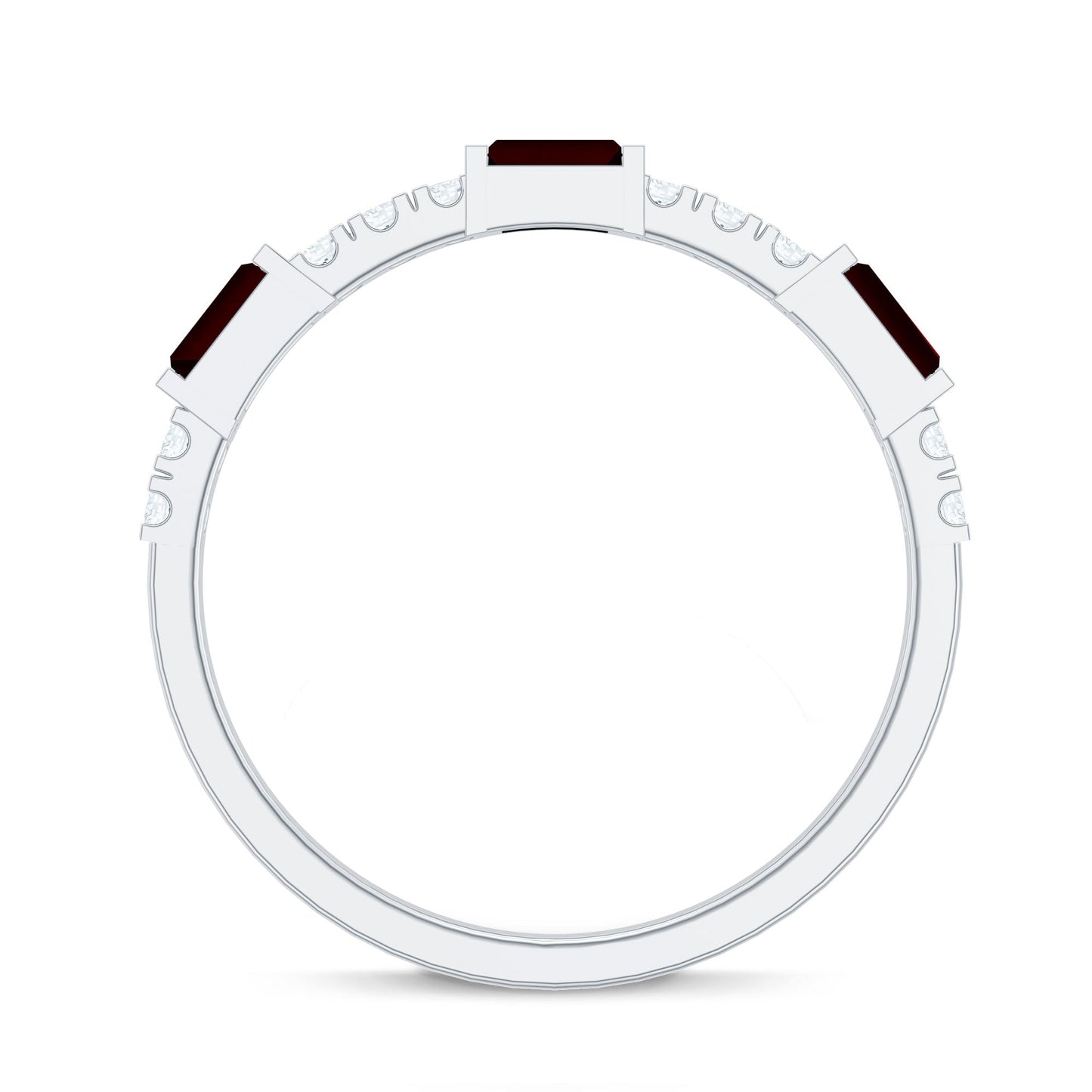 Natural Baguette Garnet Diamond Half Eternity Ring in East West Style