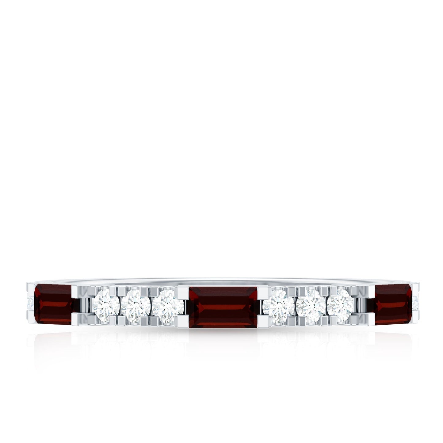 Natural Baguette Garnet Diamond Half Eternity Ring in East West Style