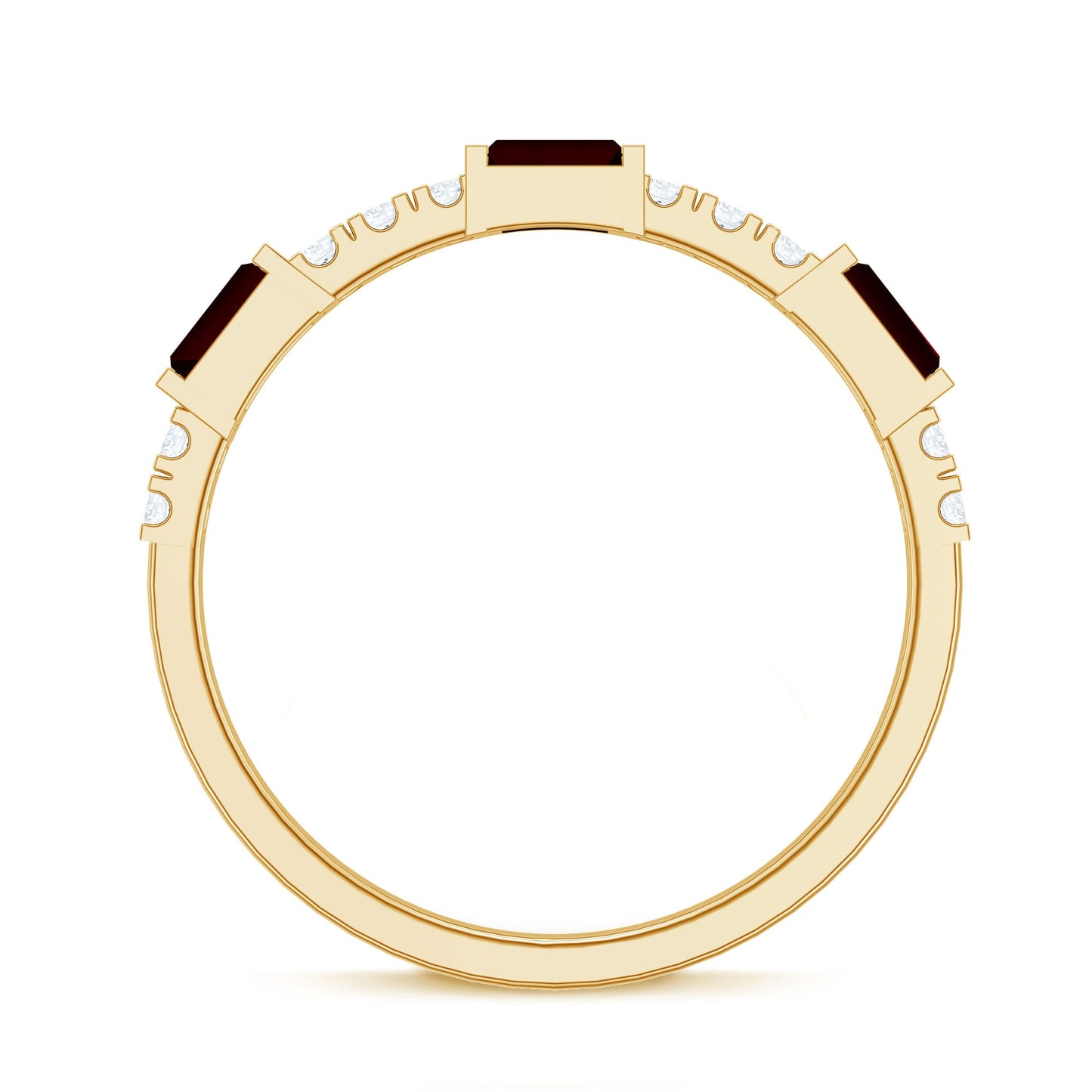 Natural Baguette Garnet Diamond Half Eternity Ring in East West Style