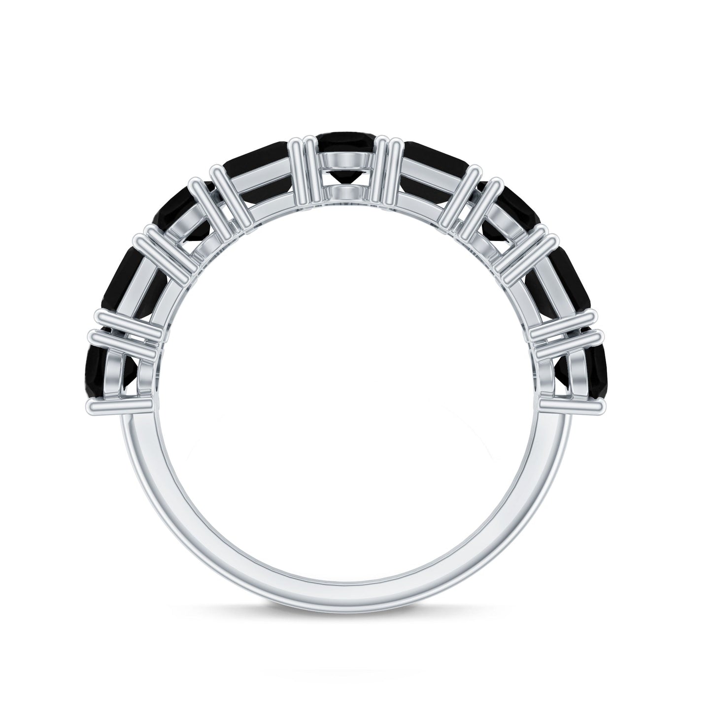 Oval and Emerald Cut Black Onyx Half Eternity Wedding Band