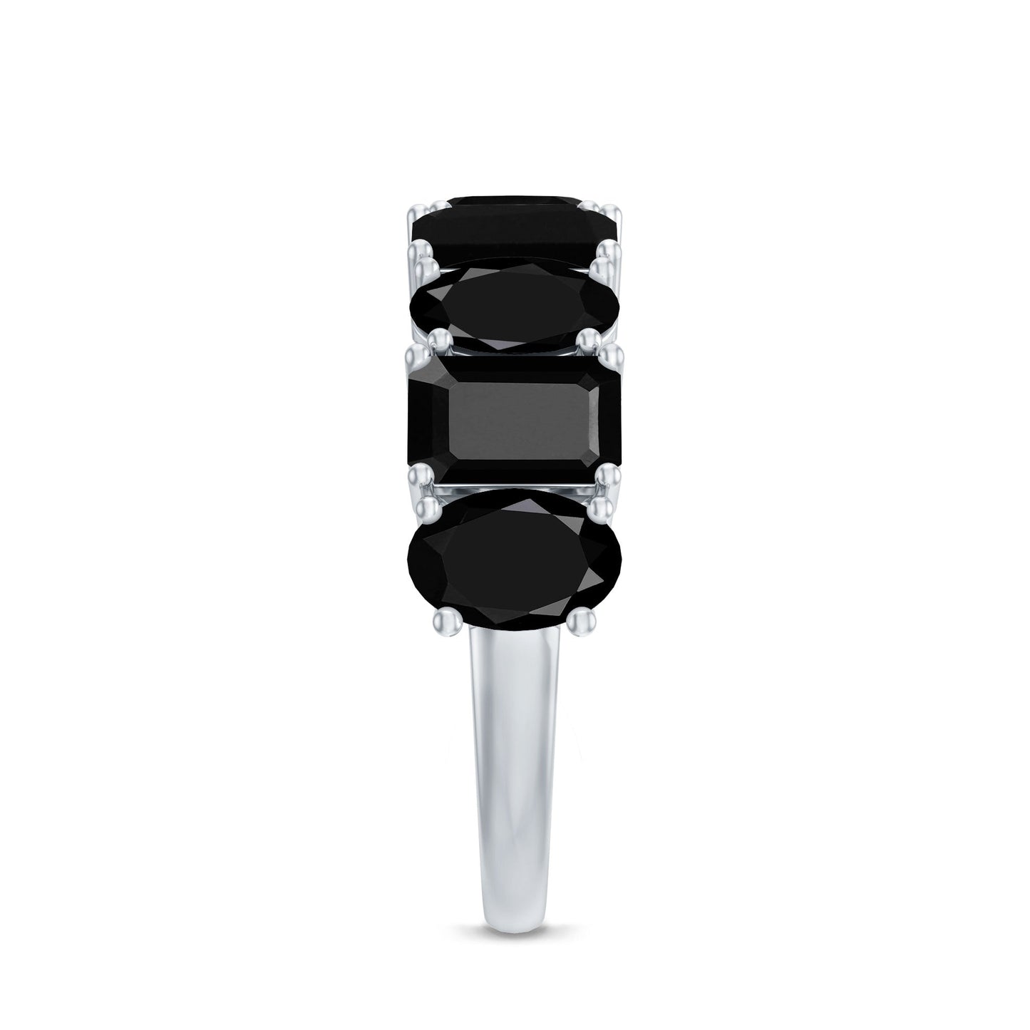 Oval and Emerald Cut Black Onyx Half Eternity Wedding Band