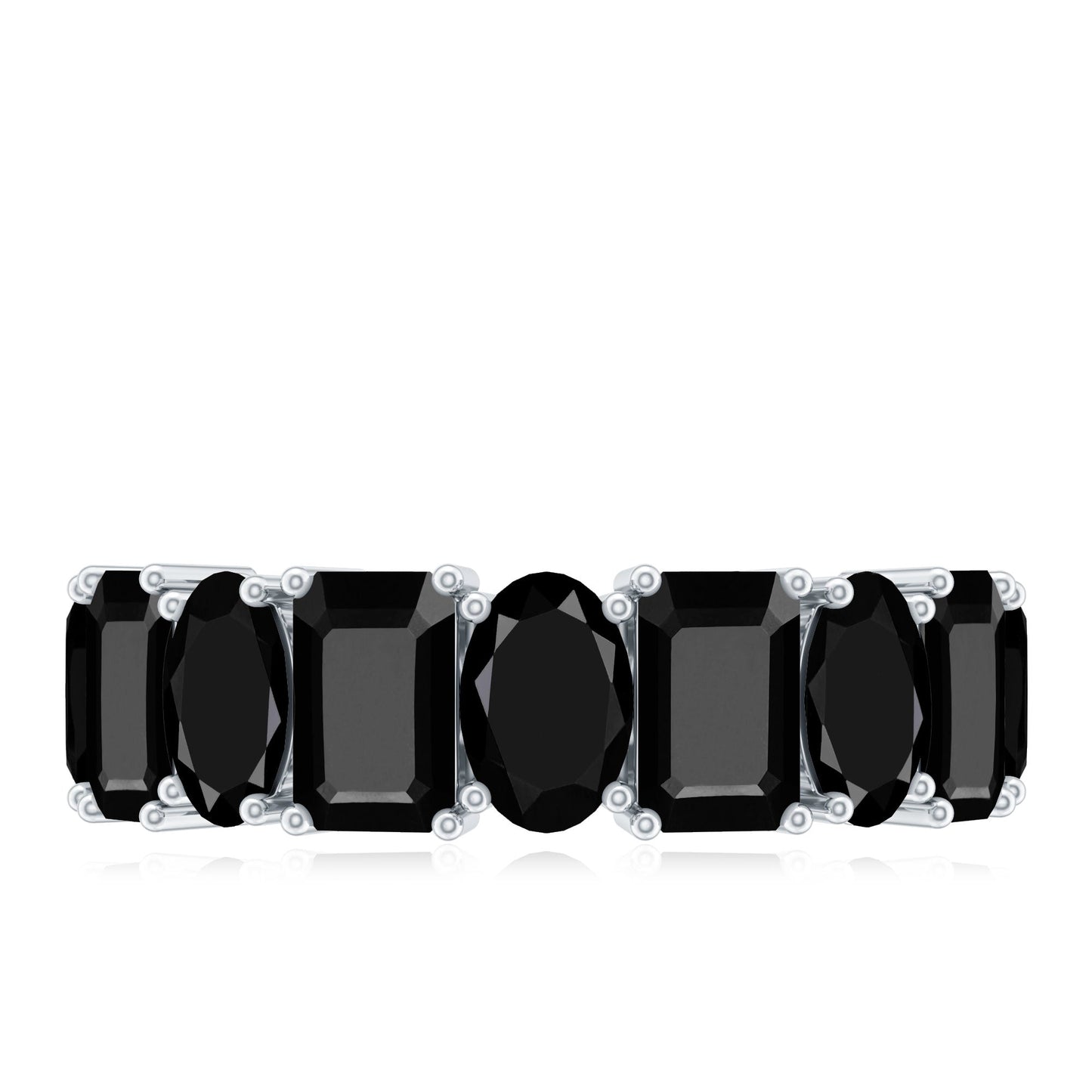 Oval and Emerald Cut Black Onyx Half Eternity Wedding Band