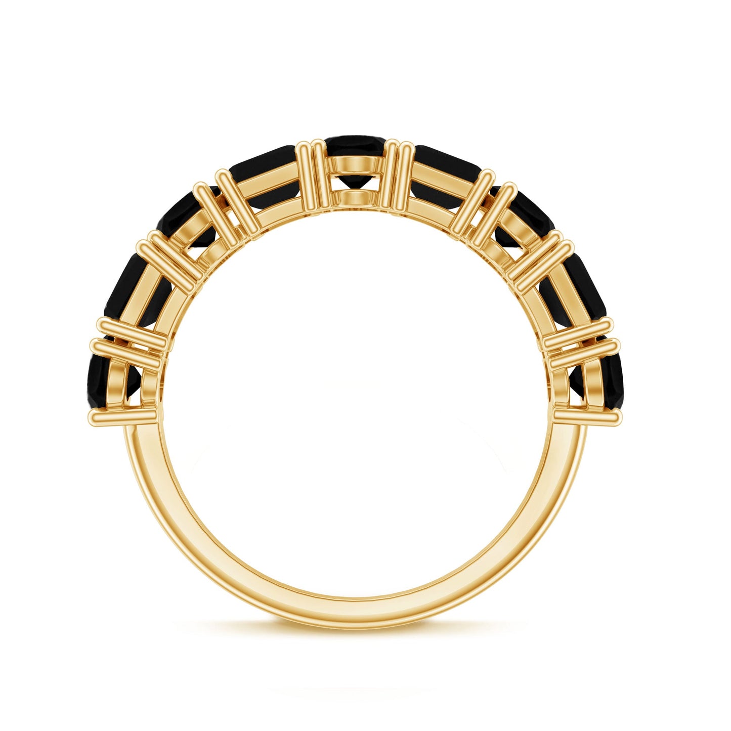 Oval and Emerald Cut Black Onyx Half Eternity Wedding Band