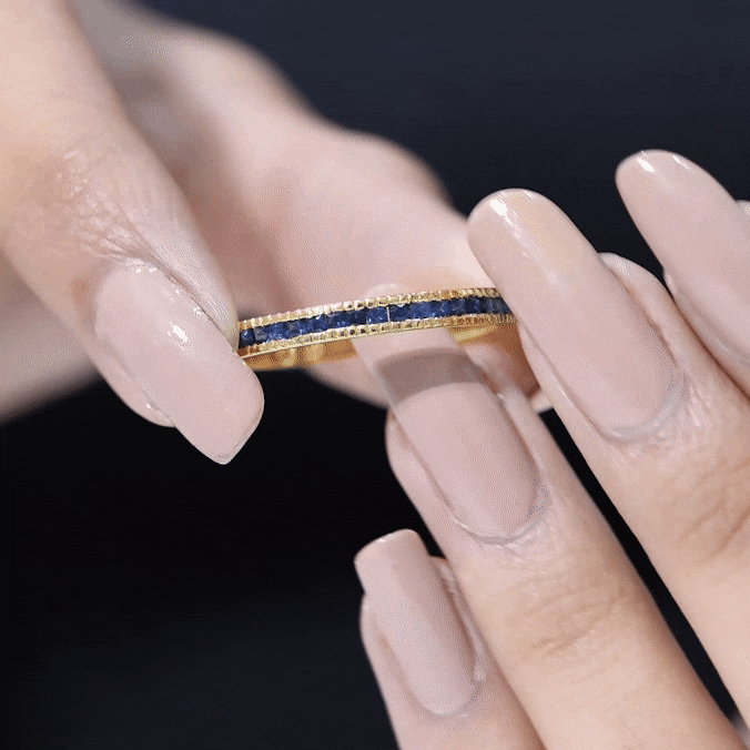 3/4 CT Blue Sapphire Half Eternity Band Ring in Channel Setting