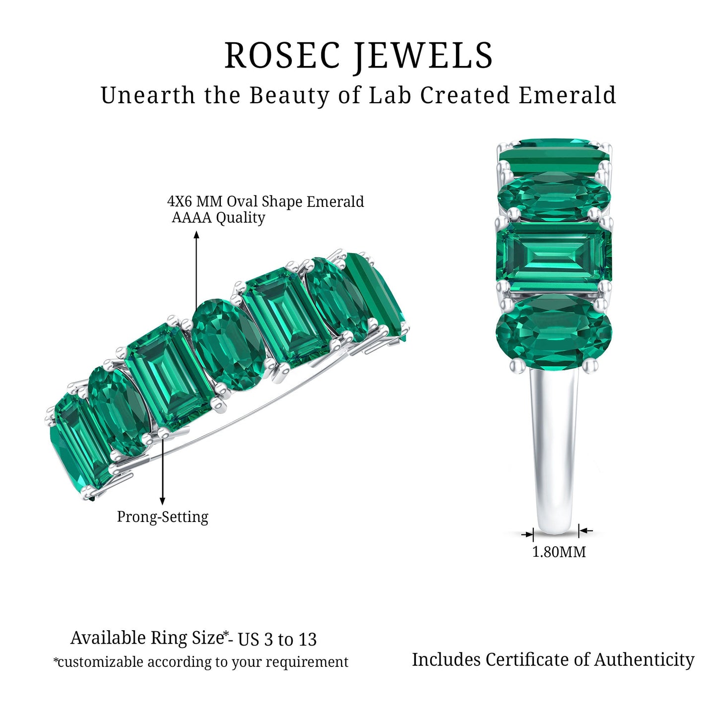Certified Lab Grown Emerald Wedding Anniversary Band