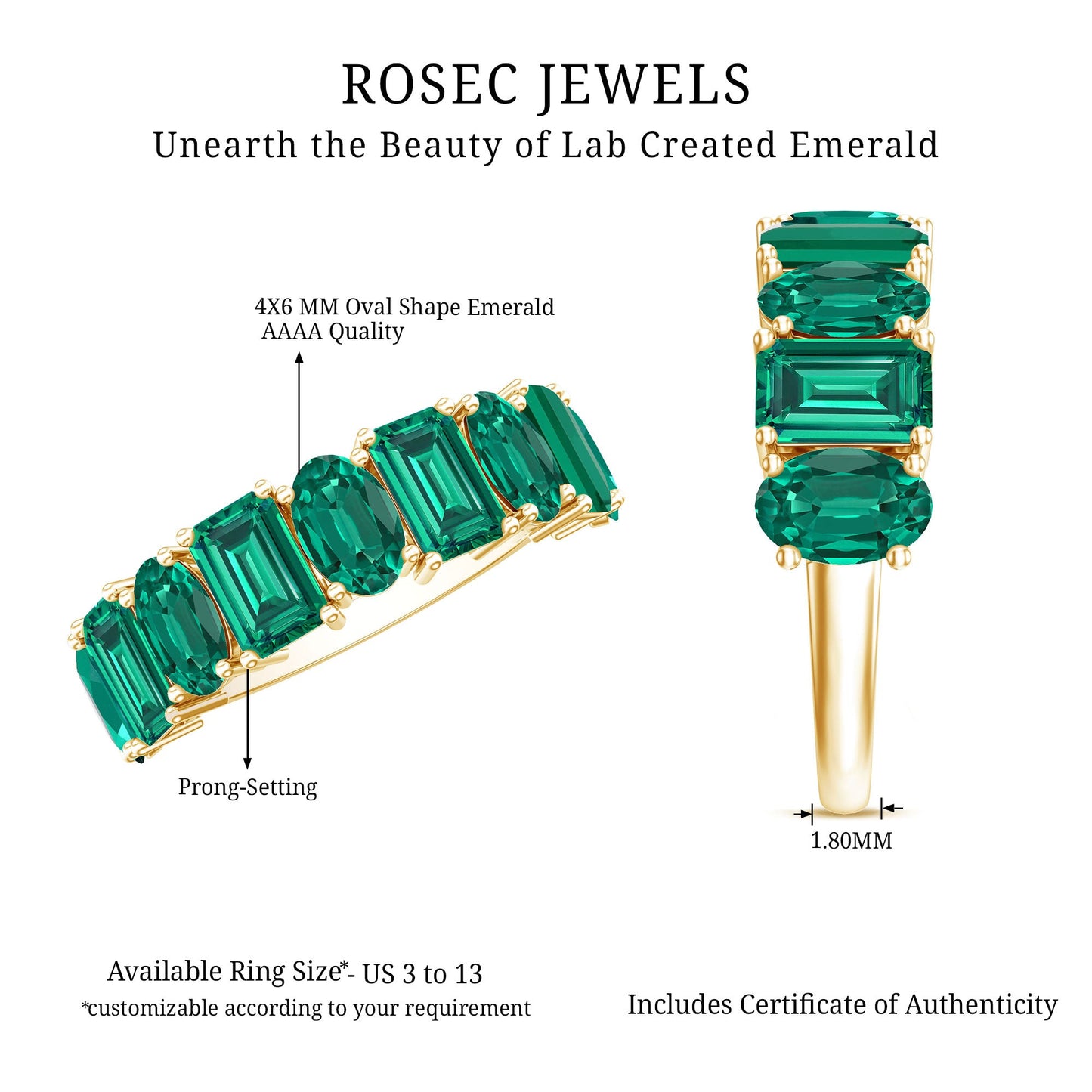 Certified Lab Grown Emerald Wedding Anniversary Band