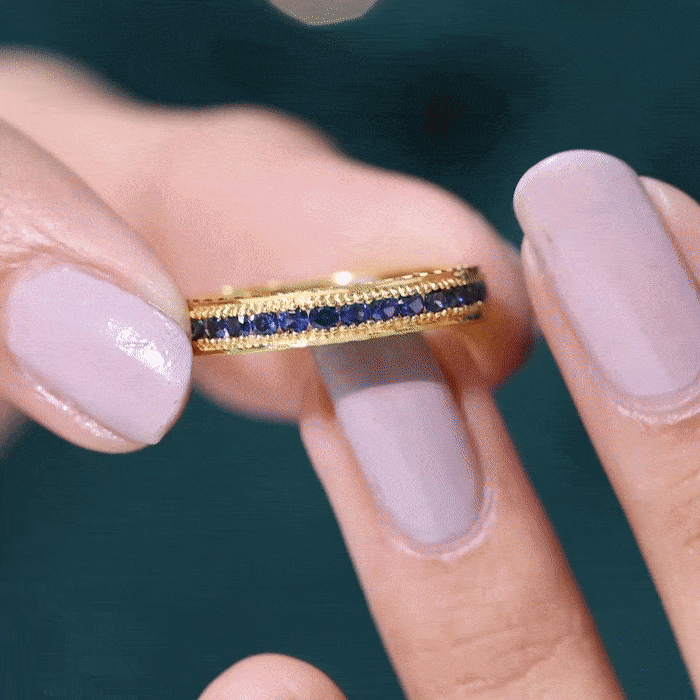 Certified Lab Created Blue Sapphire Full Eternity Ring in Channel Setting