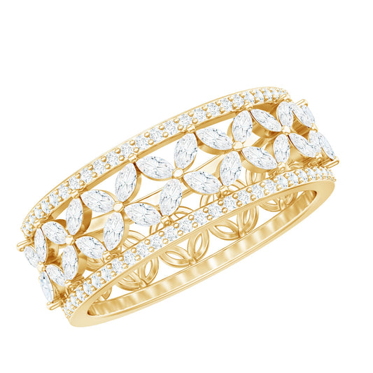 Certified Moissanite Flower Wedding Band for Women