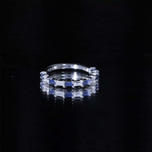 Lab Grown Blue Sapphire Baguette Eternity Ring with Moissanite