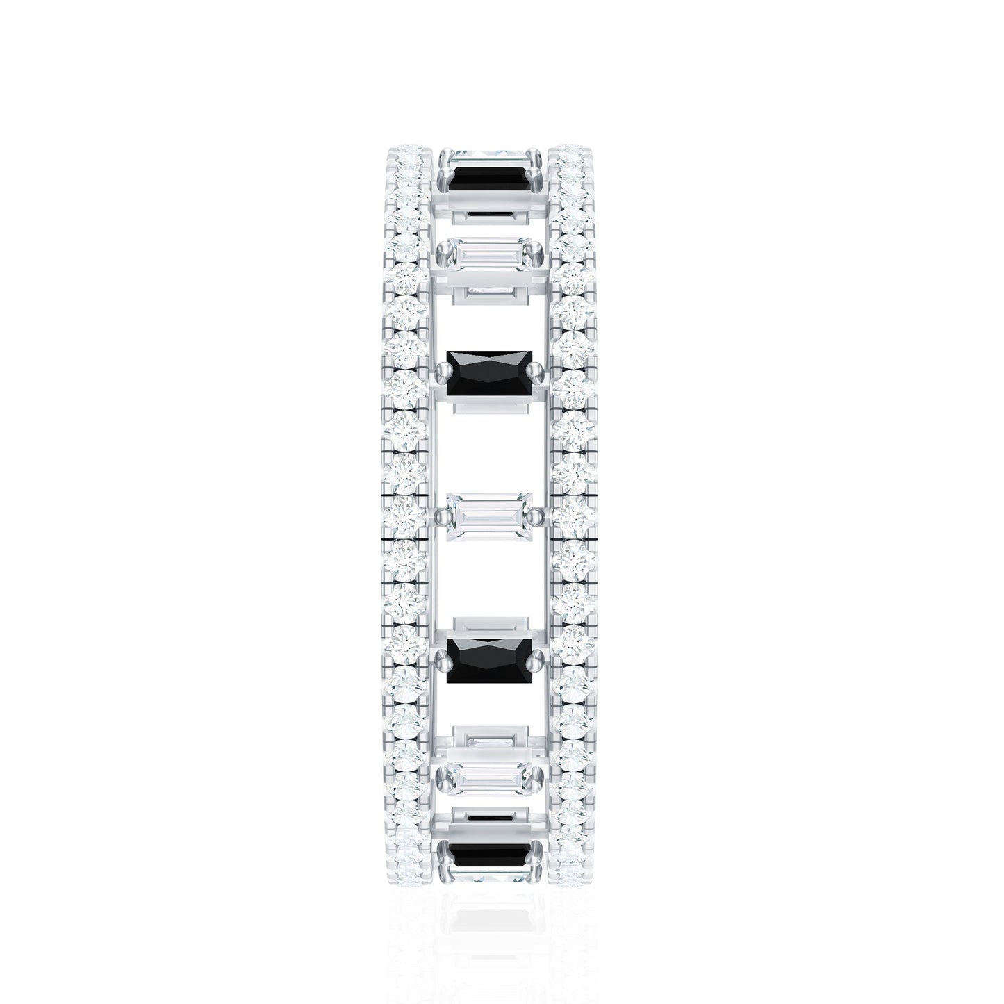Baguette Cut Black Spinel and Moissanite Wedding Band