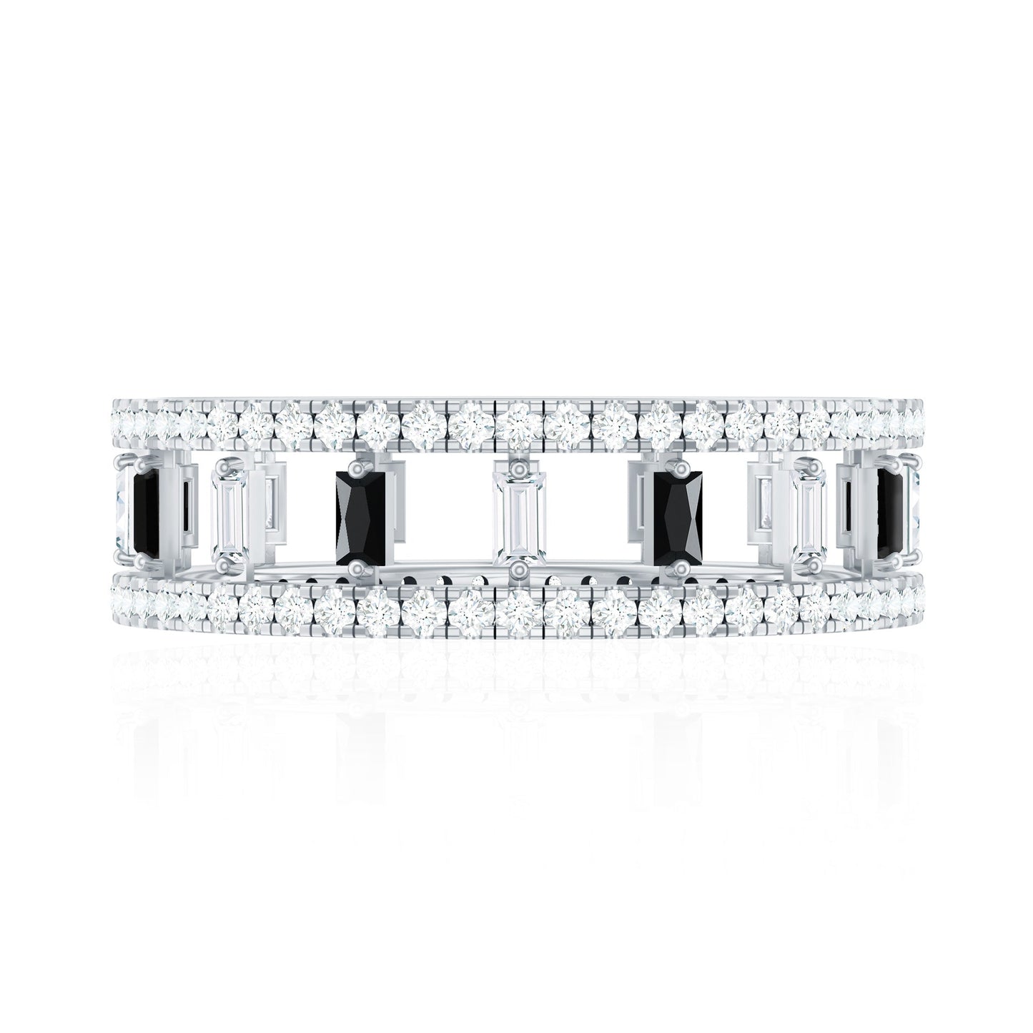 Baguette Cut Black Spinel and Moissanite Wedding Band