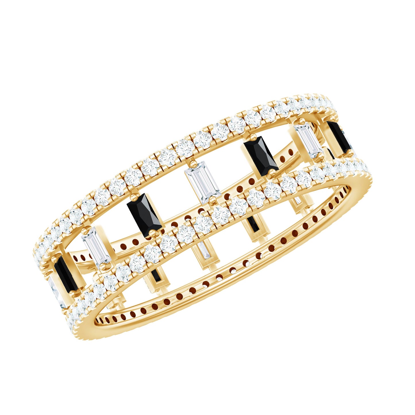 Baguette Cut Black Spinel and Moissanite Wedding Band